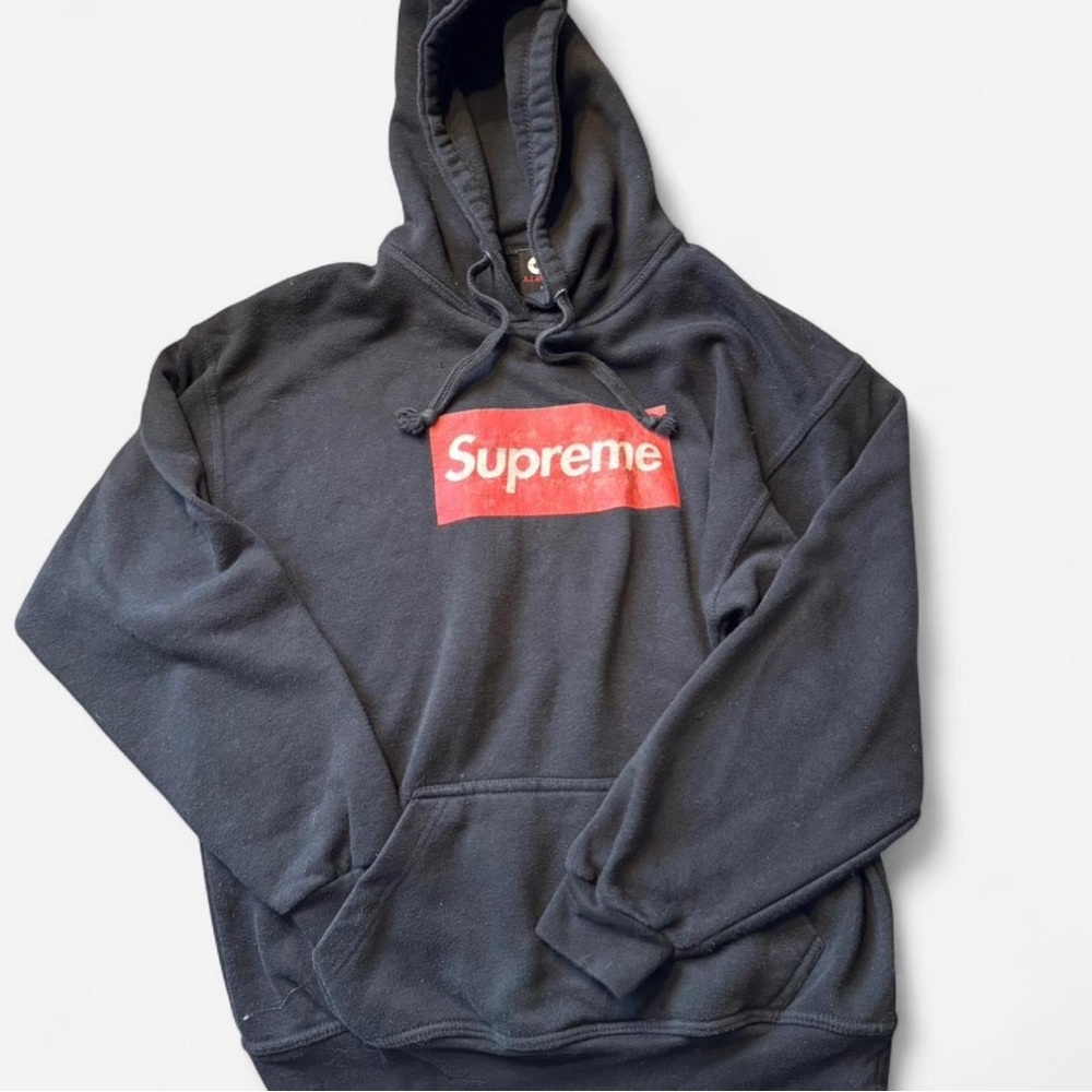 Supreme Red Logo Black Hoodie